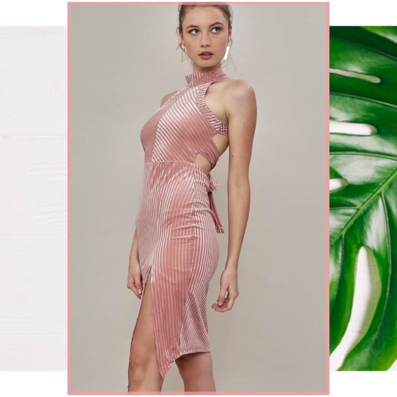 “Velvet” Stripe Halter Dress - Picture 2 of 4